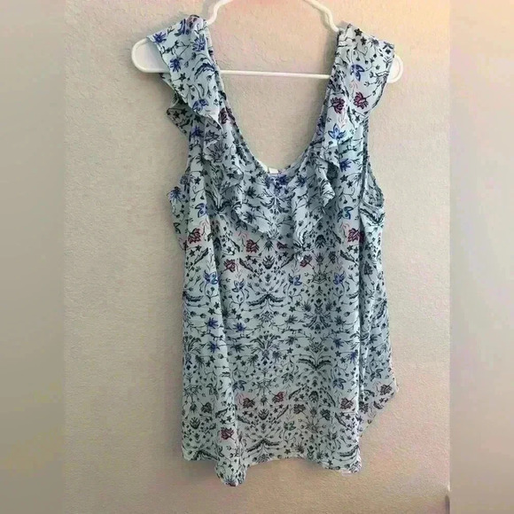 GAP Maternity Blue Floral Top XL Sleeveless Ruffle Summer Preppy - Picture 1 of 4